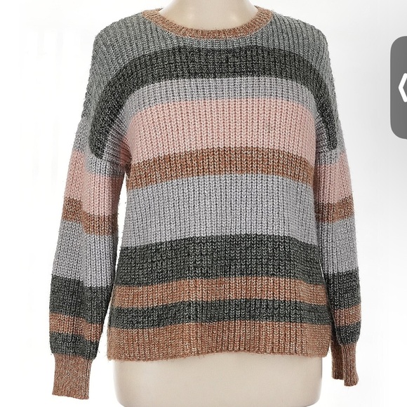 C&C California Crew Neck Sweater Womens Marl Striped Canyon 2X - Picture 1 of 7